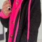 Coat with teddy curl look and neon accents - black