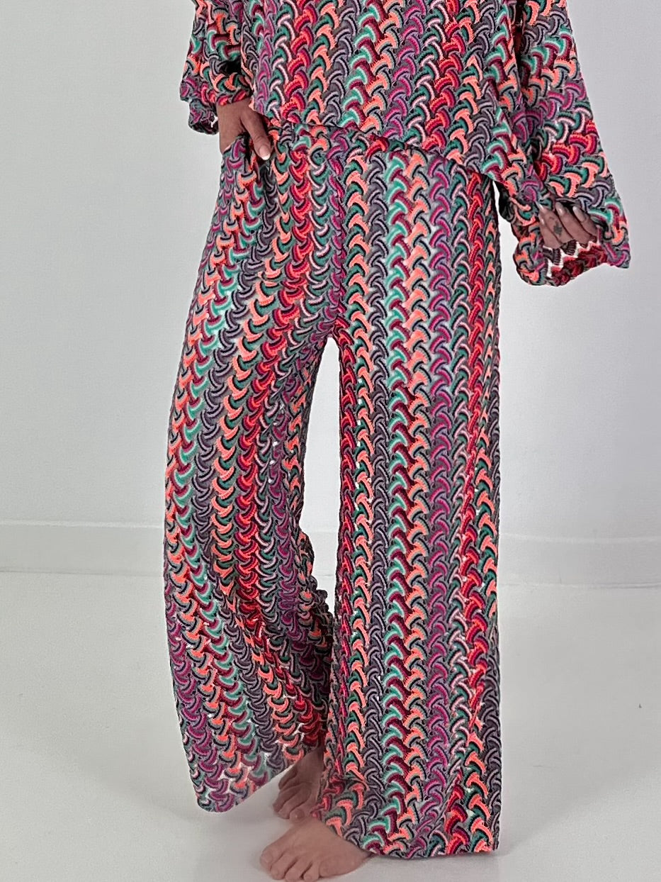 Crochet Pants with Pattern - pink-green-multicolored