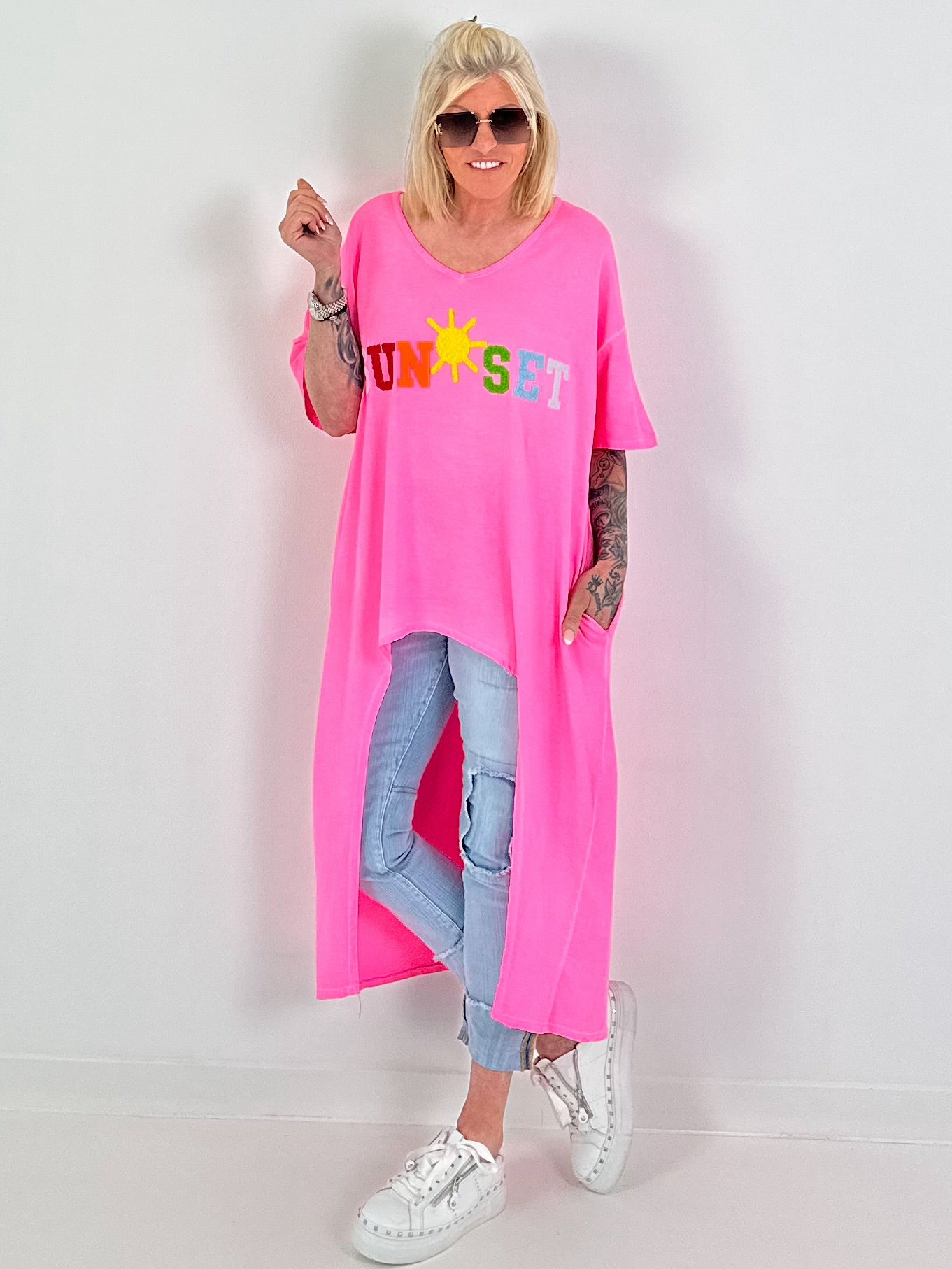 Oversized Long Shirt Sunset - neon pink