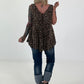 Plissee Long Top mit Leo-Print - camel-mehrfarbig