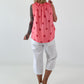 Striped top with ruffled collar - taupe-dark brown