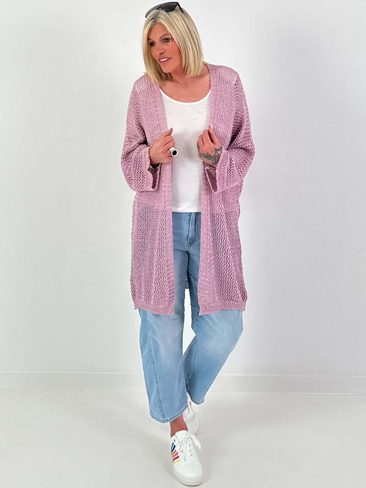 Häkeljacke mit Lurex - rosa