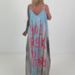 Long dress with a printed design and side pockets - light blue multi-colored