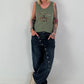Ripp Tank Top mit Print  - oliv