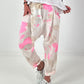 Linen Baggy with Tie-Dye Pattern - white-neon pink-beige