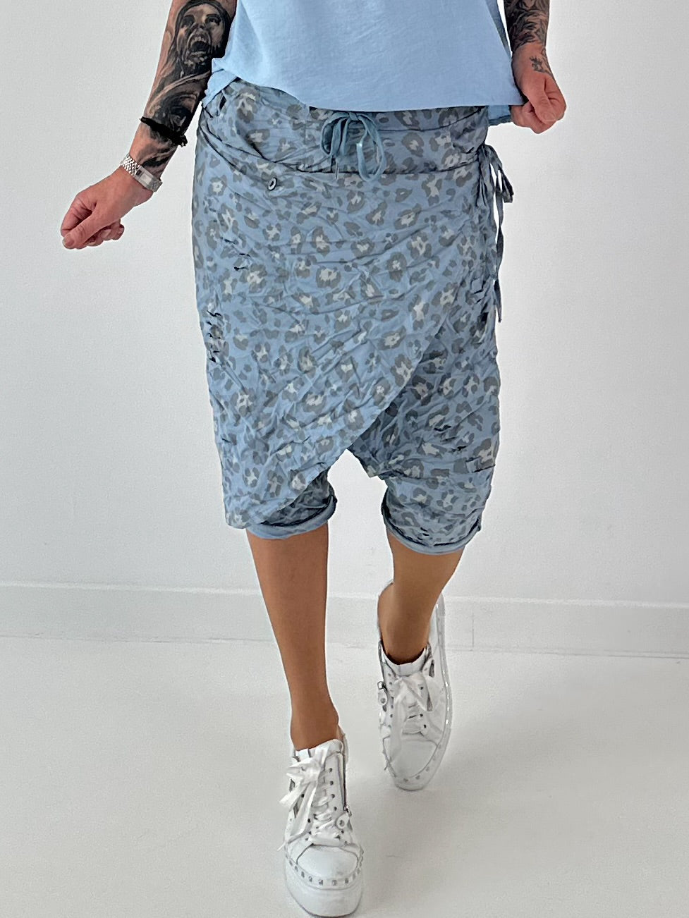 Stylische Hose mit Überwurf im Knit-Look - jeansblau