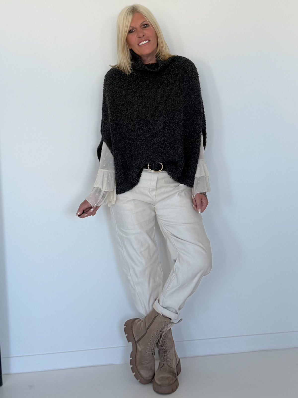 Cozy chunky-knit slipover - anthracite