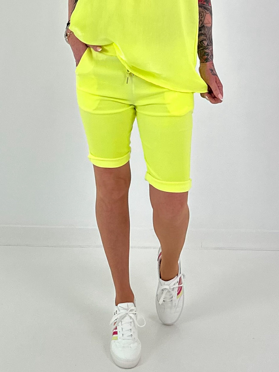 Kurze Hose mit Bindeband - neongelb
