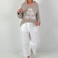 Leichter Strickpulli mit Kapuze No Risk No Fun - beige