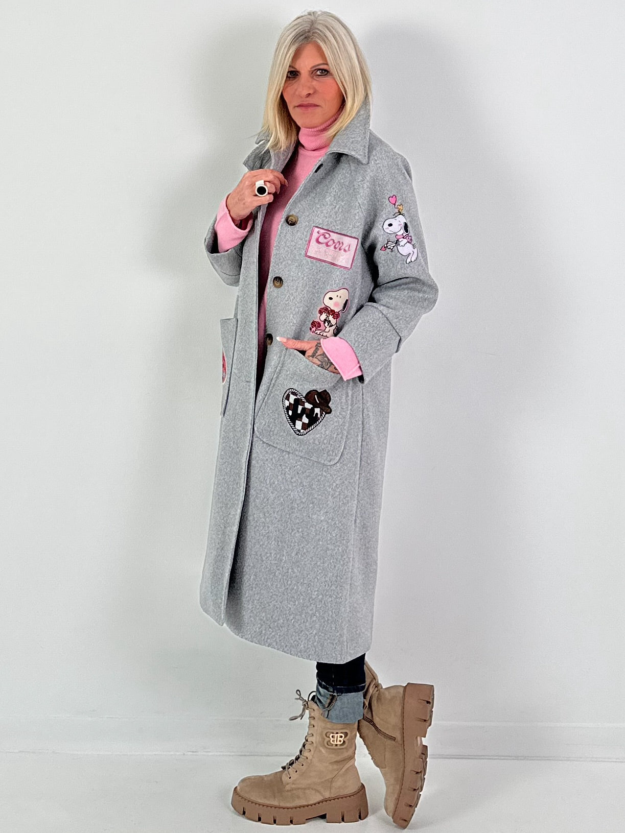 Mantel mit Schal Modell "Vintage Whimsy" - grau