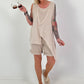 Top with cut-out and asymmetrical hem - beige