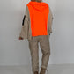 Oversized Grobstrick-Hoodie mit Sweat-Einsatz  - neonorange-beige ( lieferbar ab ca. 27.09.26)