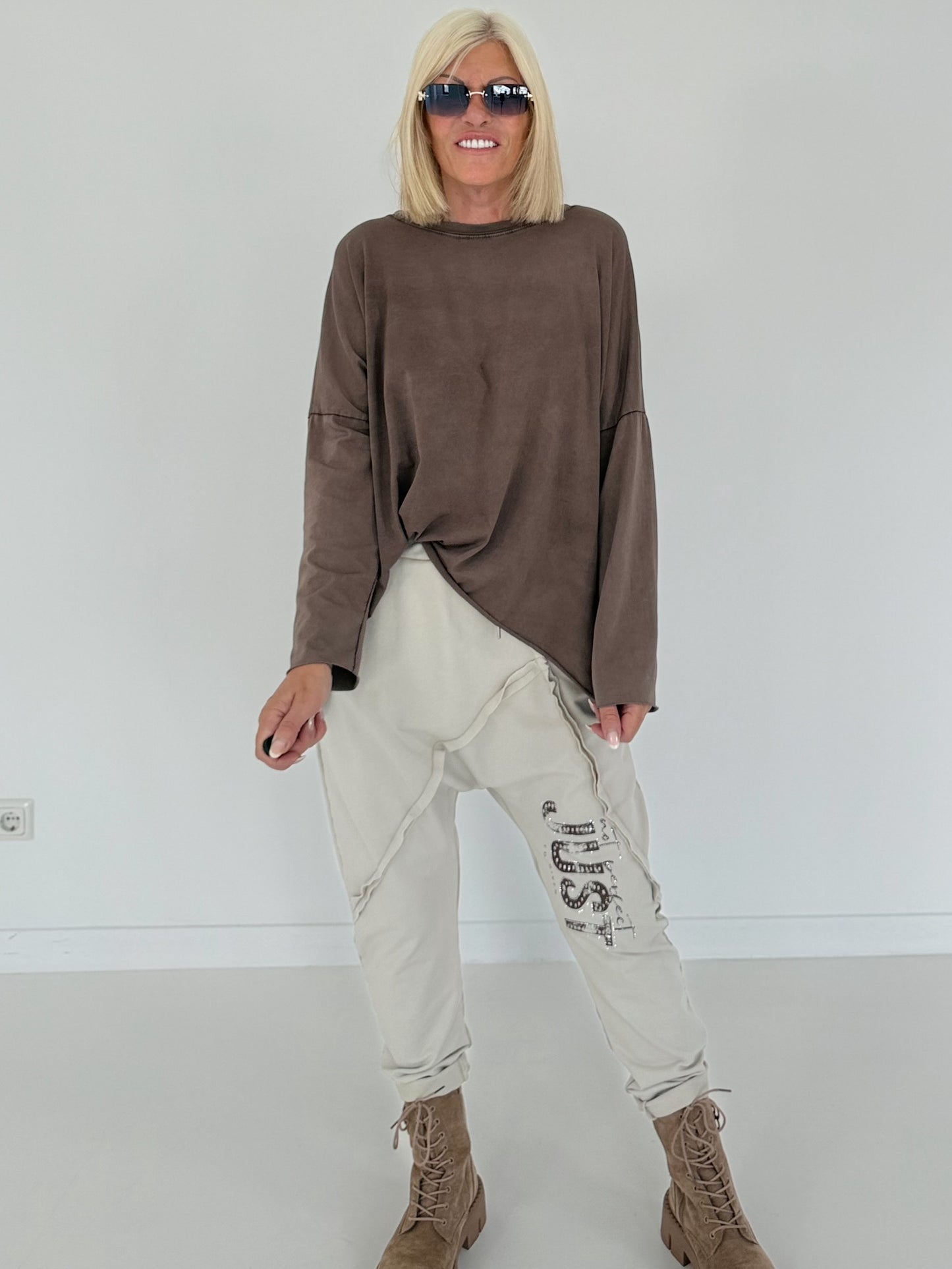 Oversized Shirt stone washed - schoko