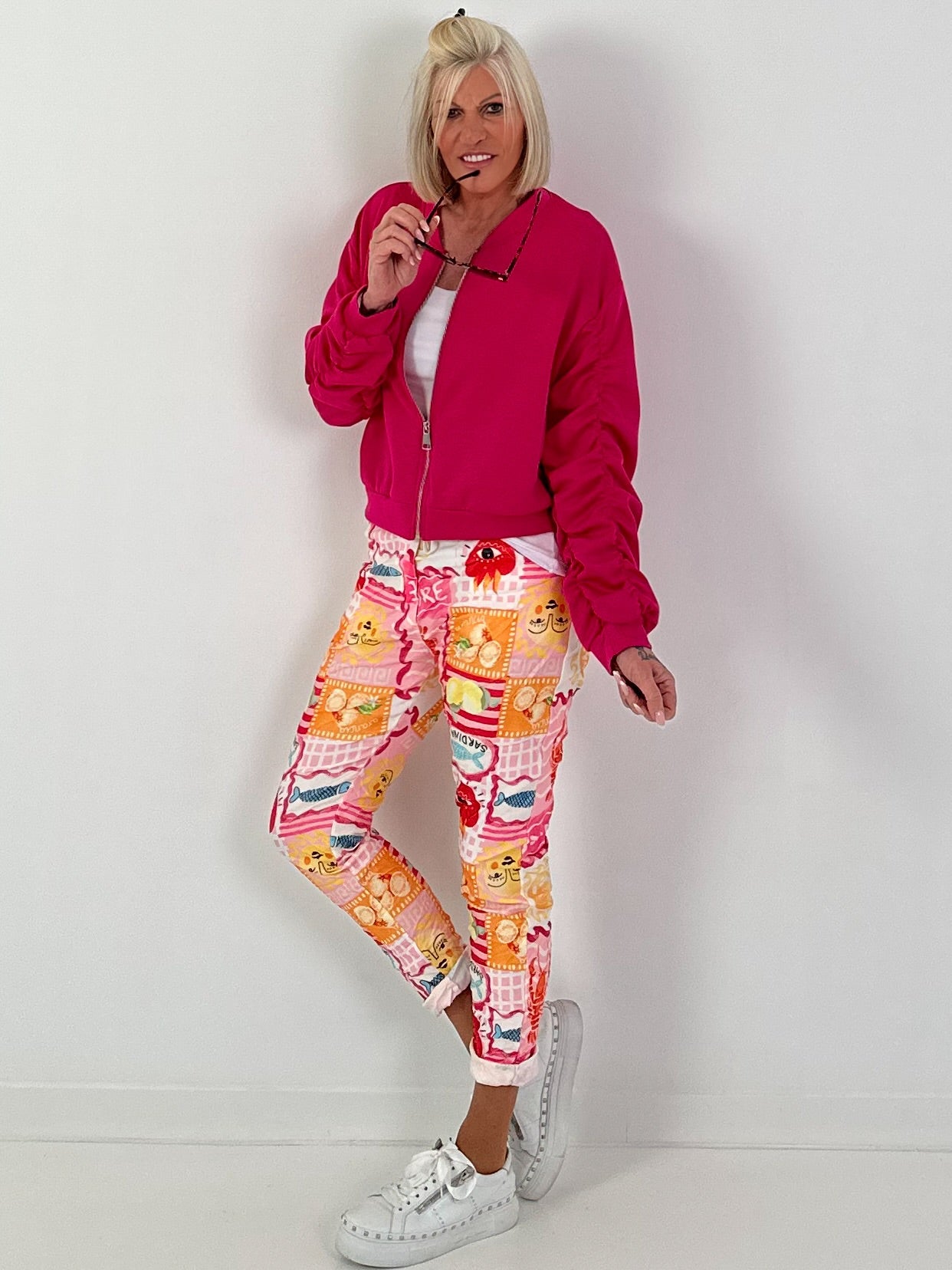 Bomberjacke mit gerafftem Arm - pink