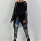 Stylish Long Mesh Shirt with Skull Details - black