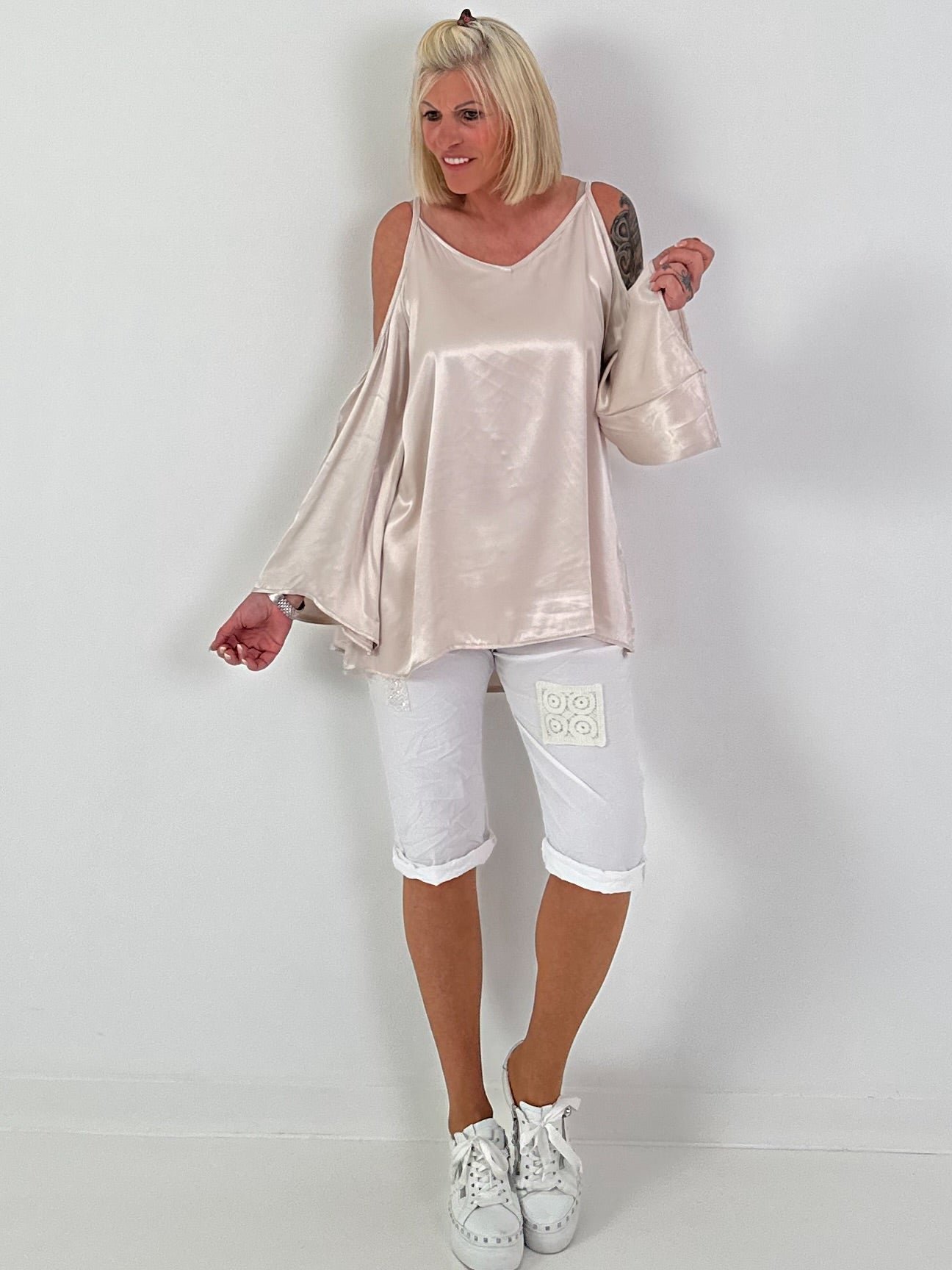 Satin-look tunic - beige