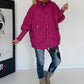 Oversized gewatteerd jack met mouwen met boorden en capuchon - bordeauxrood