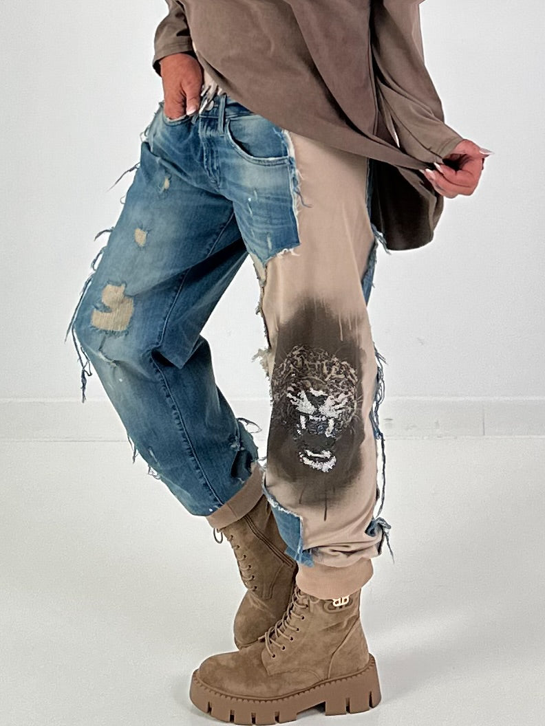 Jogg-Jeans im used Look Royal Leopard - denim
