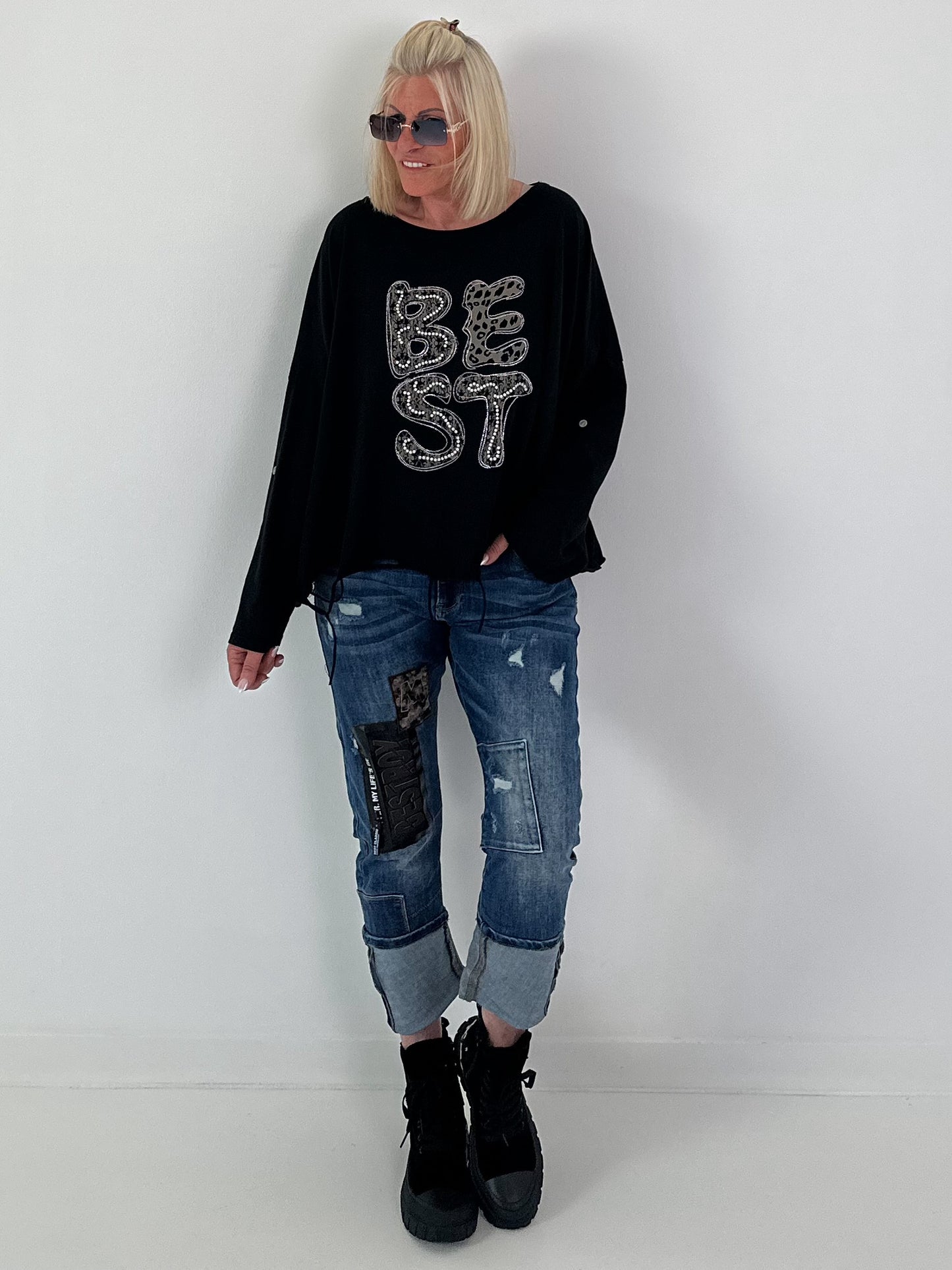Oversized sweatshirt met gedetailleerde afwerking - zwart