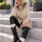 Oversized mixed-material jacket - beige