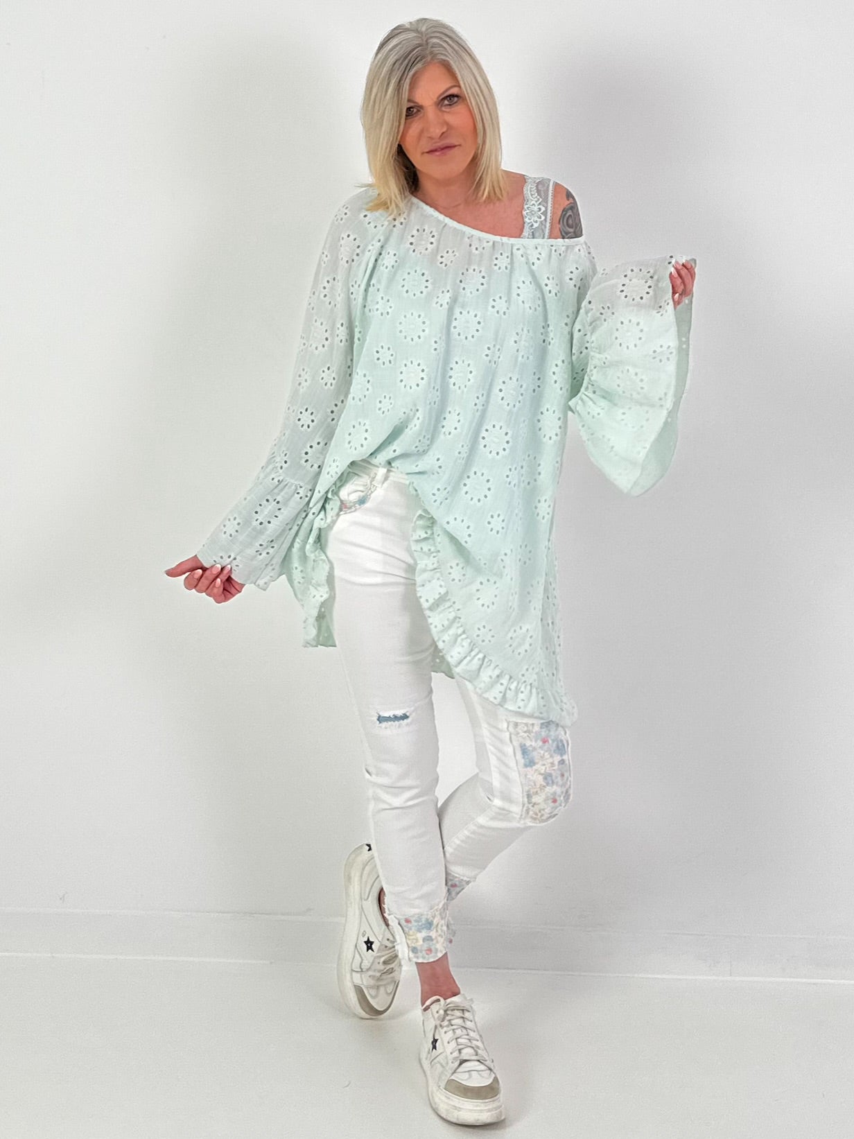 Tuniek/jurk met ajourborduurwerk - mintgroen
