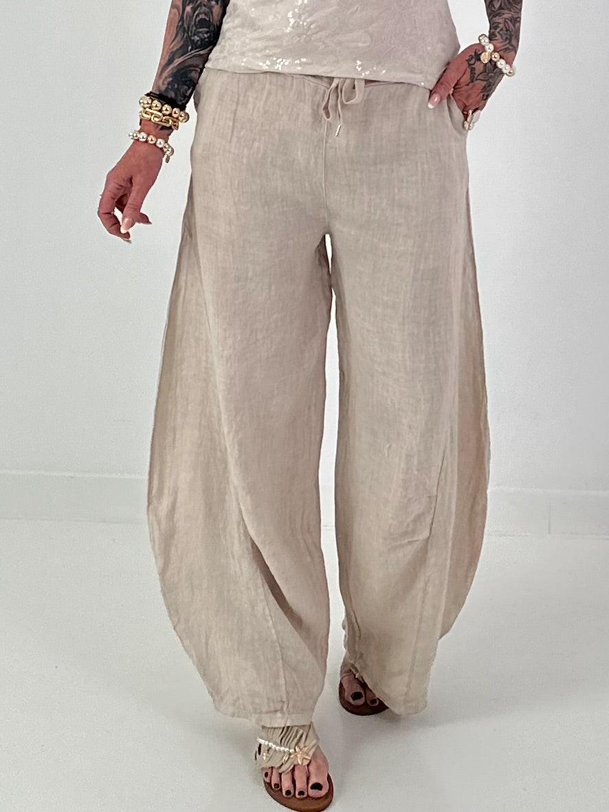 Balloon Linen Trousers - beige