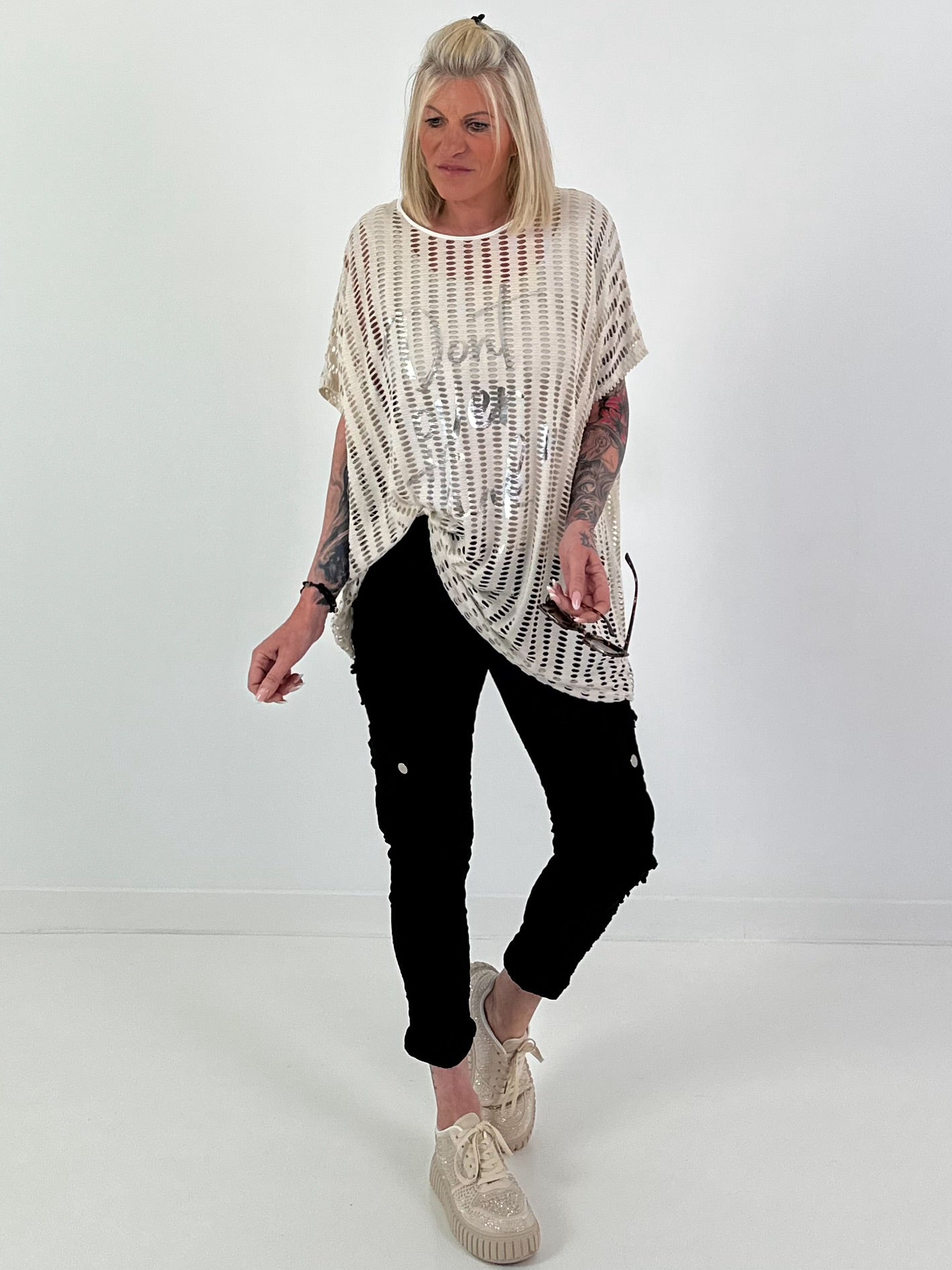Netzshirt Don´t Overthink - beige