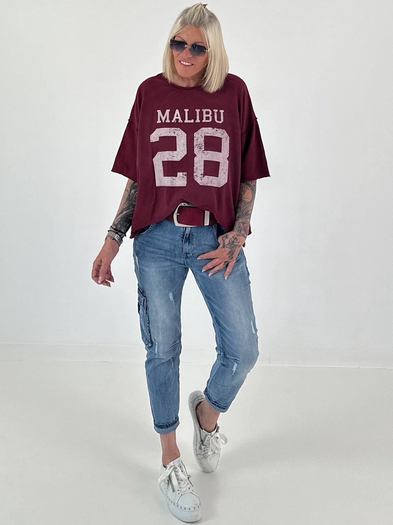 Sweater mit Vintage-Print - berry