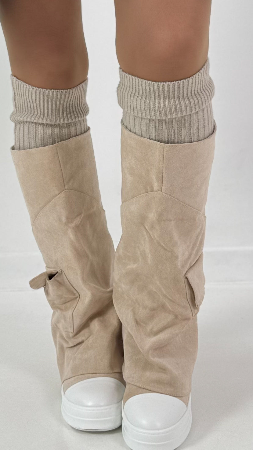 Suede-look boots, model "Utility" - beige