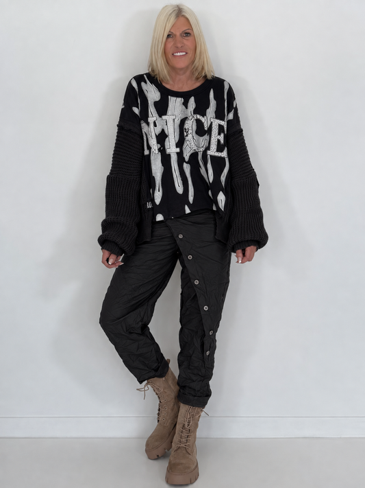 Sweater Nice mit Strickeinsätzen - schwarz