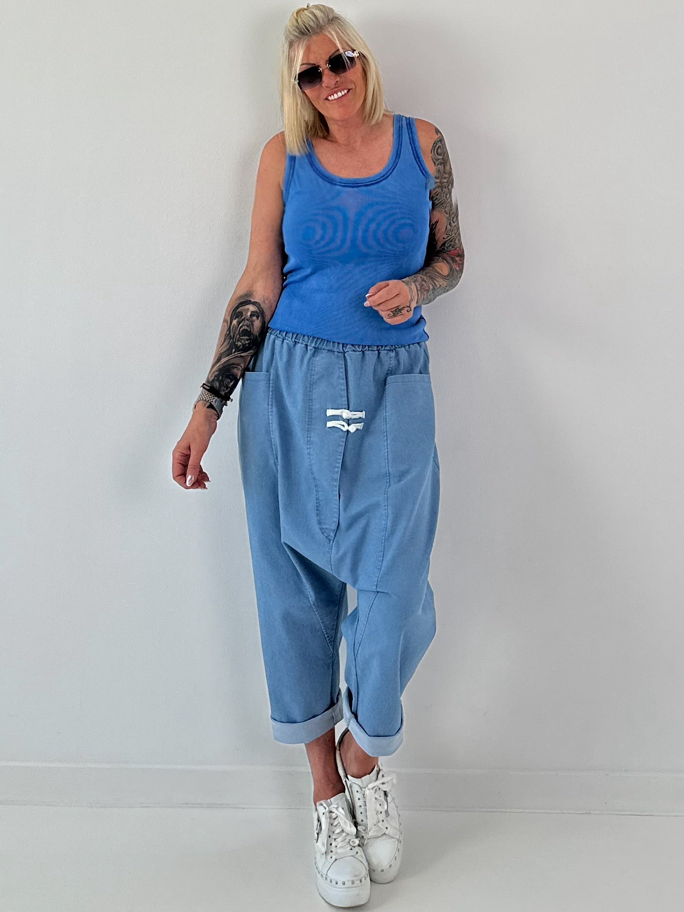 Ripp Tank Top  stone washed - royalblau