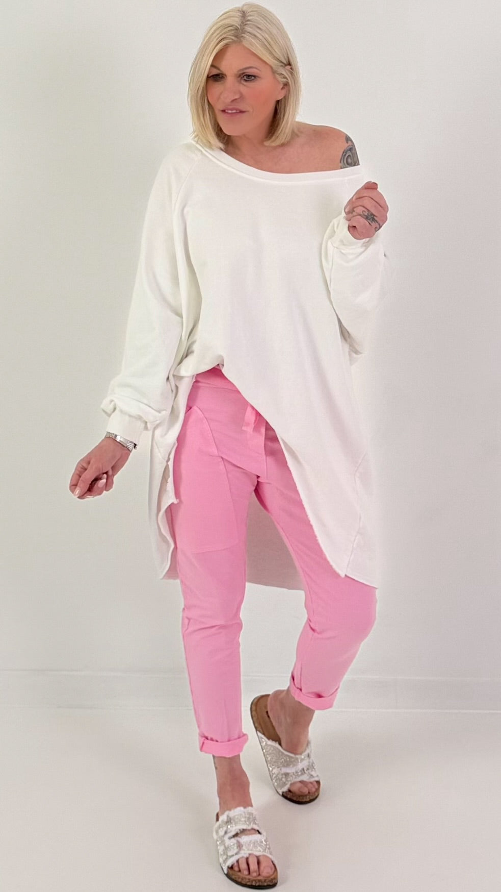 Sweatpants with large patch pockets - pink