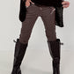 Vegan leather trousers with patch - mocha