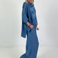 Oversized Hooded Denim Shirt - Dark Blue