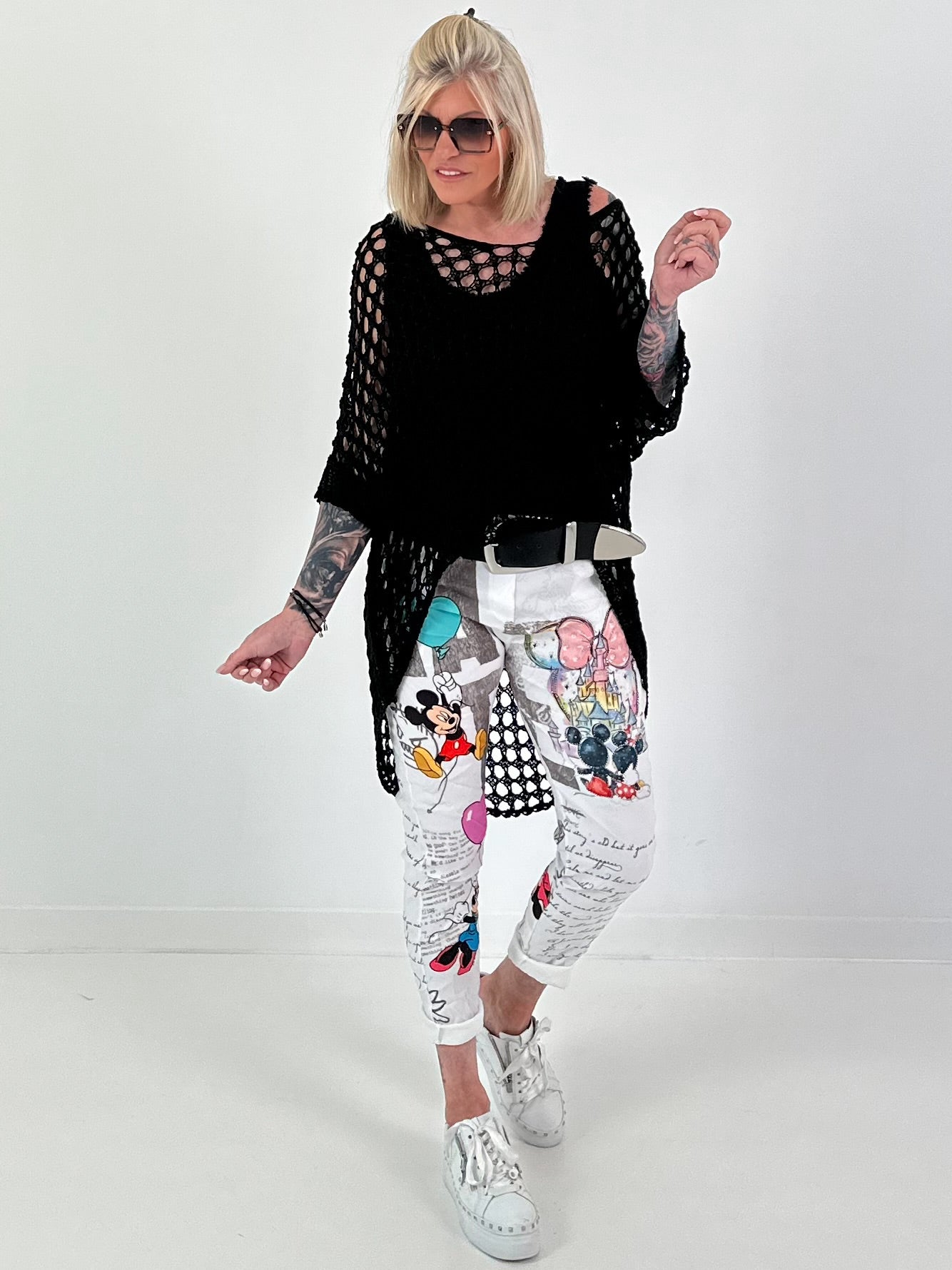Trousers with print mix and comic motifs - white-grey-multicoloured