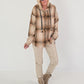 Check shirt jacket with hood - beige-camel-multicoloured