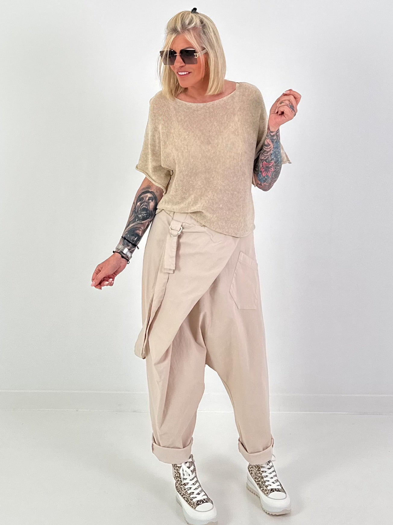 Summer Knit Short-Sleeved Sweater - Beige