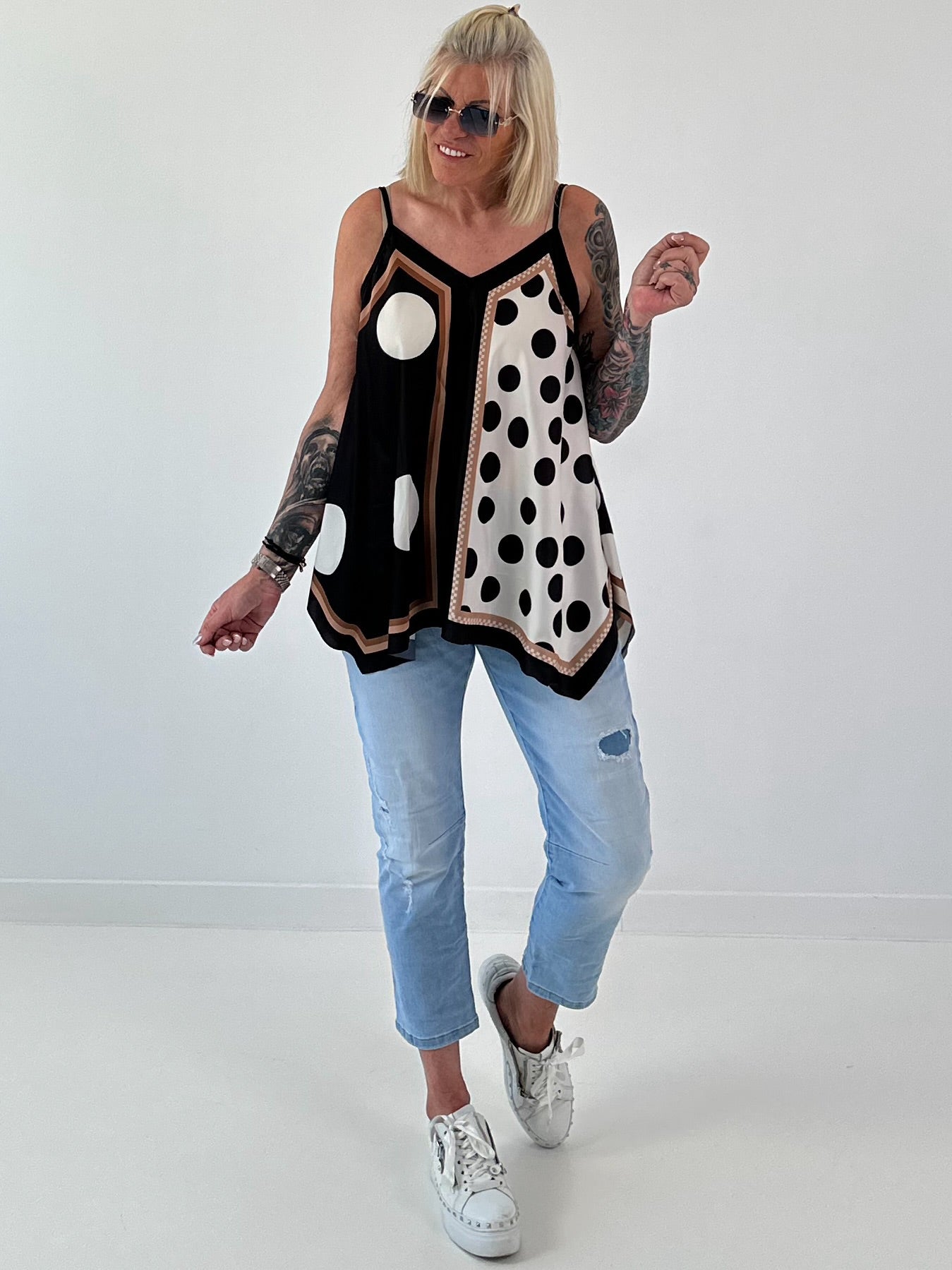 Airy patterned top - black - multi-coloured