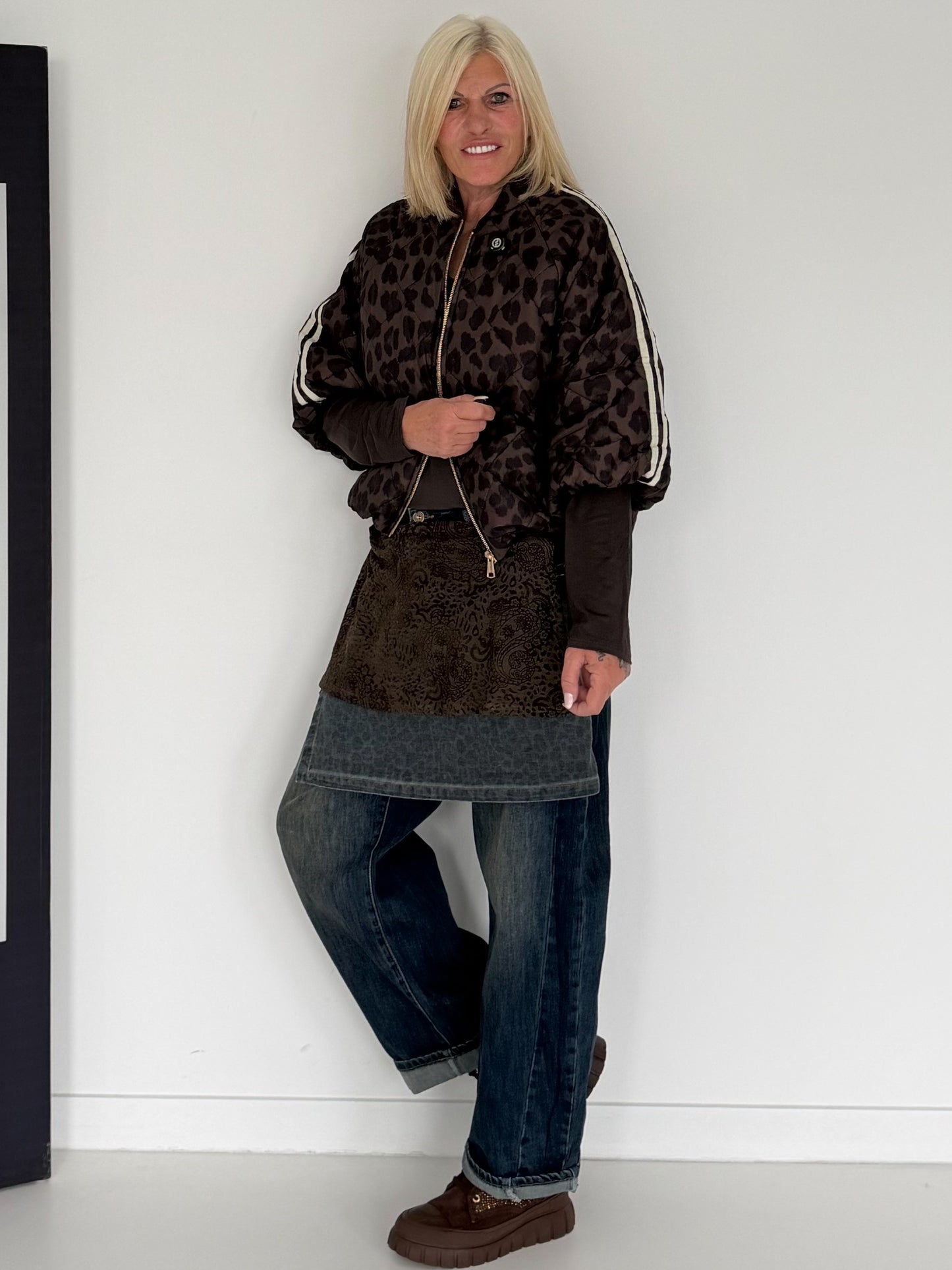 Weste im Leo-Look mit Streifen - leo-mokka