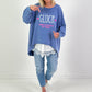 Oversized stonewashed Sweatshirt Modell "Glück..." - jeansblau