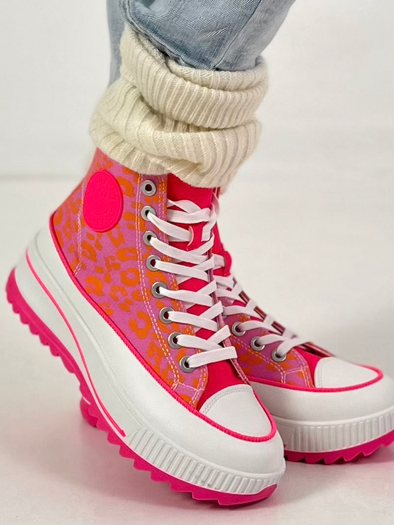 High sneaker model "Cat Boost" - leo-neon pink
