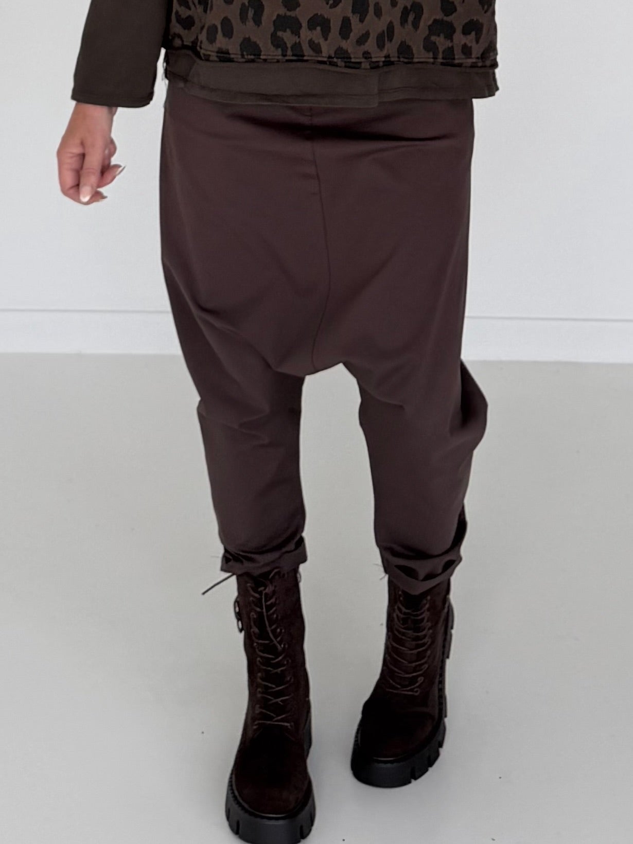 Baggy Hose mit Patten - mokka