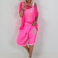 Kurze Leinen Baggy mit Überwurf und Paillettendetails - neonpink