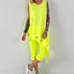 Asymmetrisches Long Top mit Ösen und Jeansdetail - neongelb