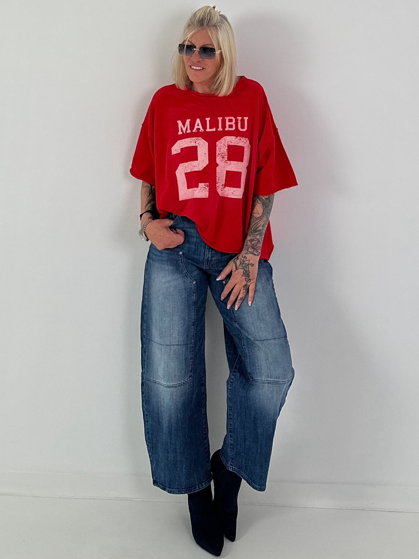 Sweater mit Vintage-Print - rot