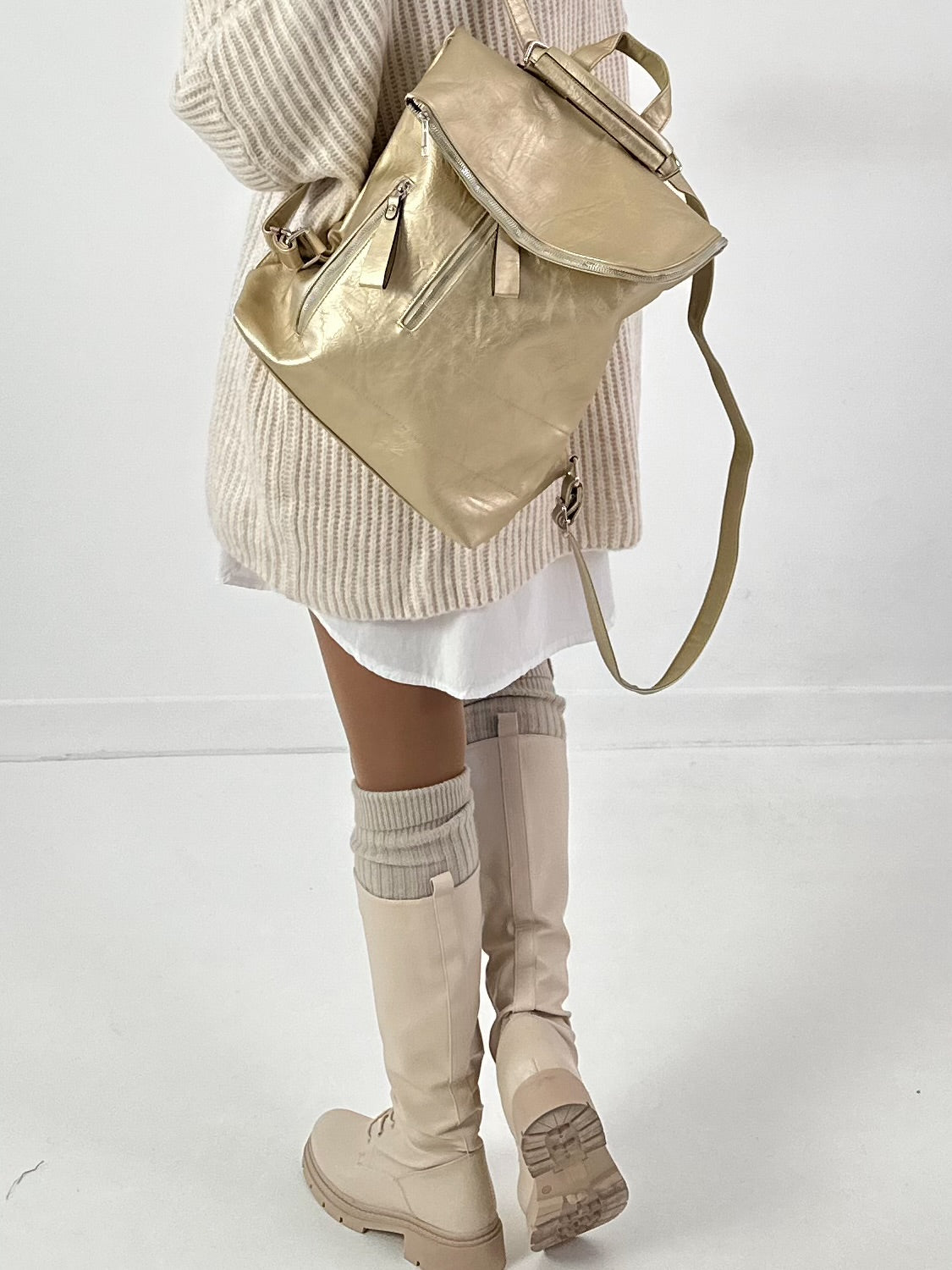 Leather-look backpack, model "City Fold" - gold