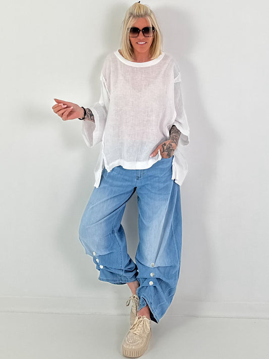 Oversized Leinen Shirt - weiss