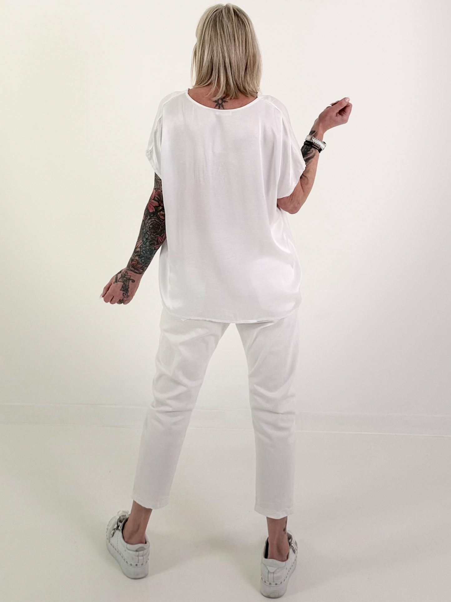 Shirt in Satin Optik - weiss