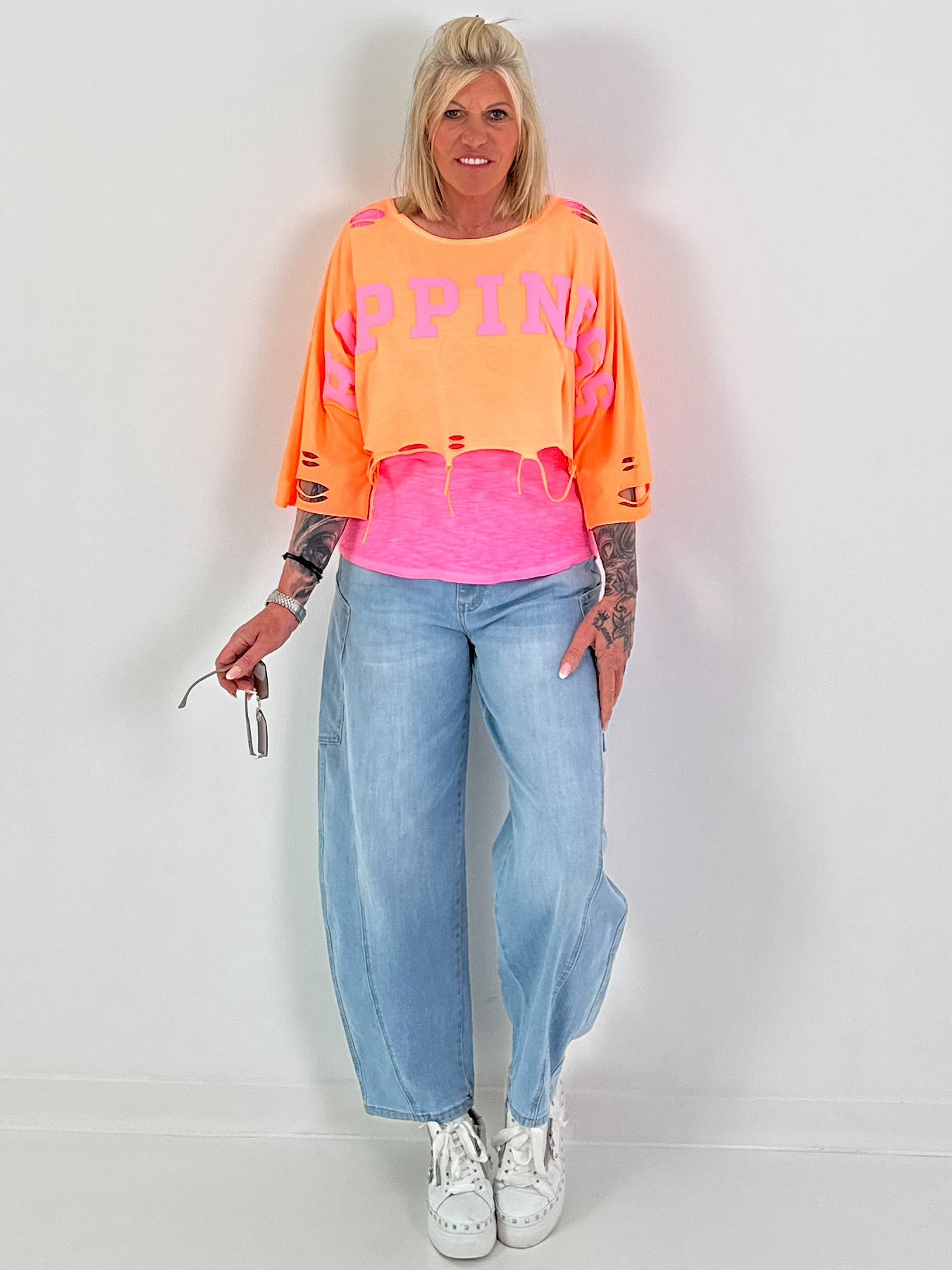 Cropped Sweater Happiness - neon orange
