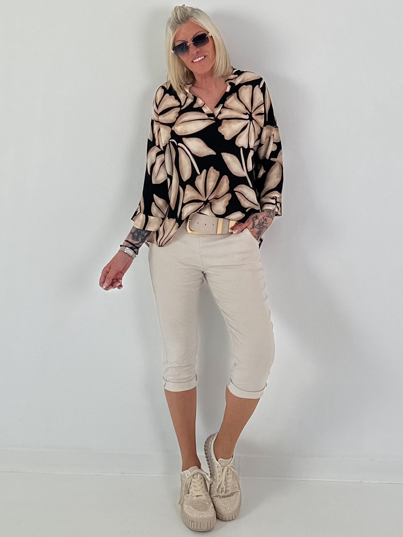 Printed tunic - beige - black